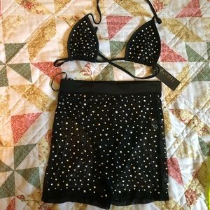 Mesh bikini shorts set, black